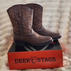 DEER STAGS RANCH Western Cowboy Boots-Dark Brown